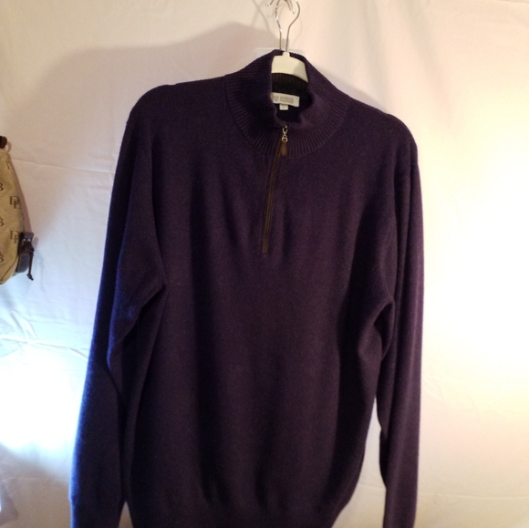 MENS KINROSS CASHMERE 1/4 FROT ZIP SWEATER PURPLE SZ LARGE - Picture 4 of 4